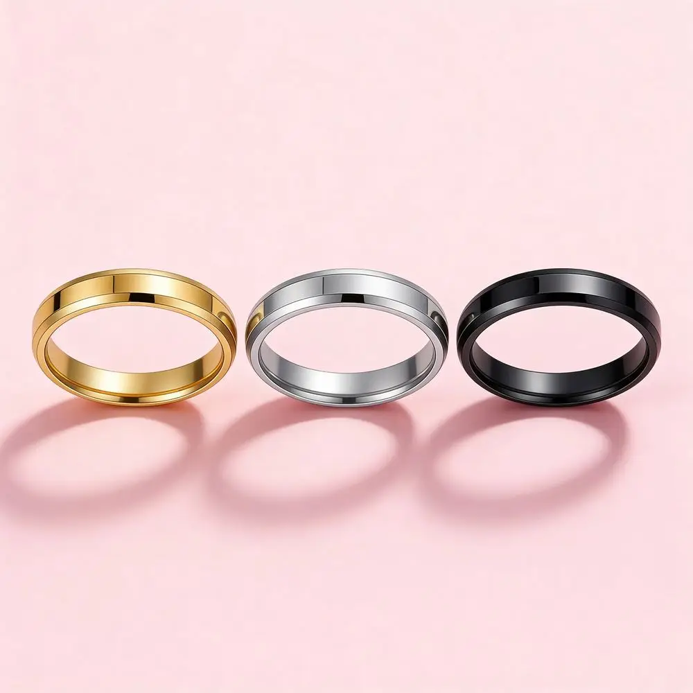 Nuovo Design Anello Donna 4mm in Acciaio Inossidabile Placcato Oro 18K Anello Sottile Liscio per Fidanzamento e Matrimonio Anello Unisex per Nocche
