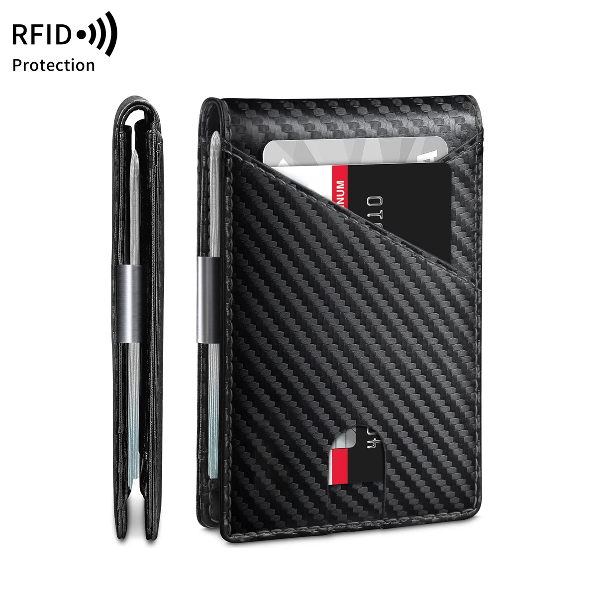 Portafoglio RFID blocco uomo modello in fibra di carbonio minimamente sottile doppia piega porta carte di credito portatile portafoglio anteriore
