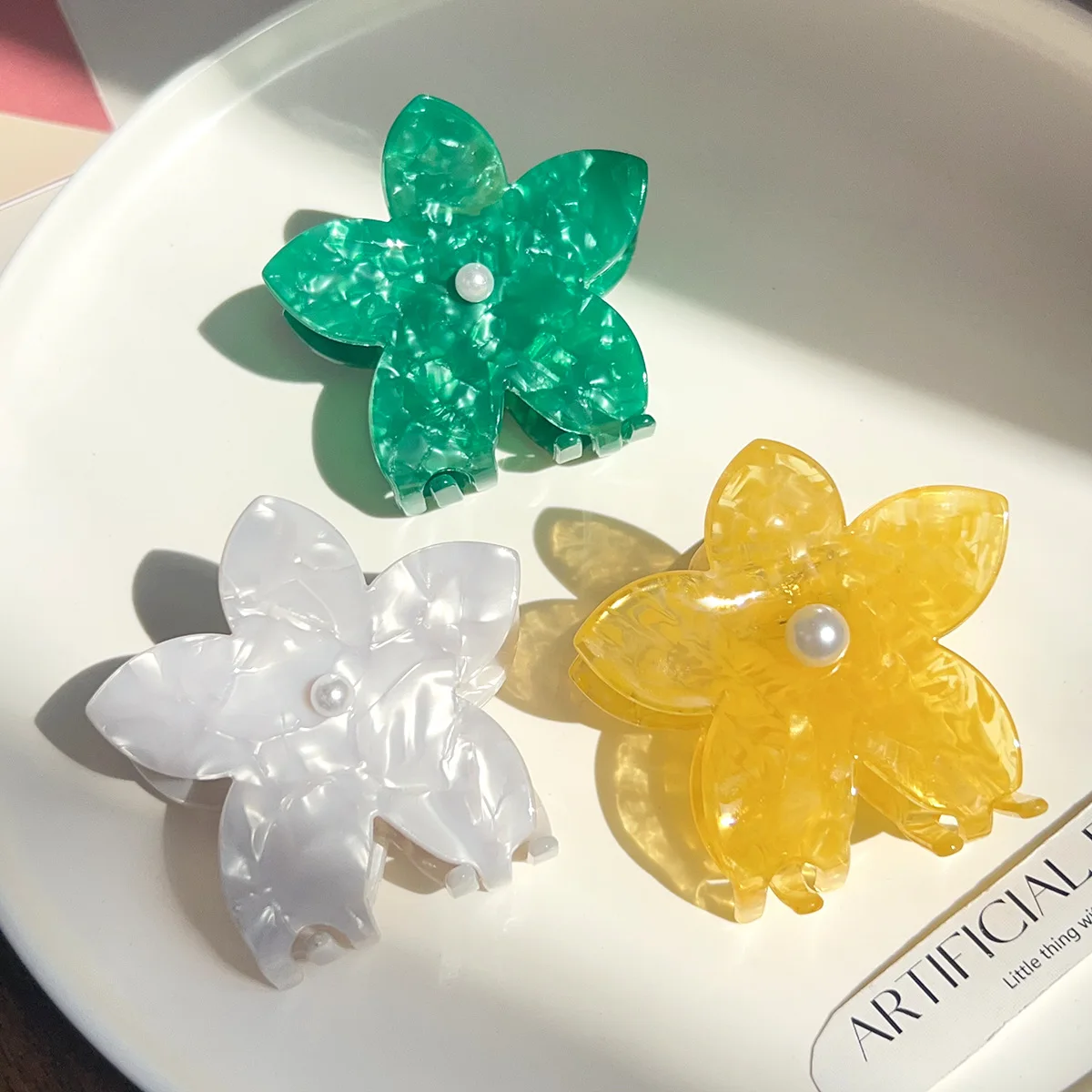 DOWELL Nuova Molletta per Capelli Artigianale in Acetato a Forma di Fiore Stile Dolce ed Elegante Adatta per Occasioni Festive Modello Squalo per Donne