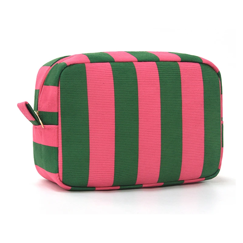 Borsa da Viaggio per Cosmetici Personalizzata da Donna Grande Capacità Organizzatore Portatile per Toilette Borsa per Trucchi a Righe in Velluto a Coste Elegante Borsa per Cosmetici