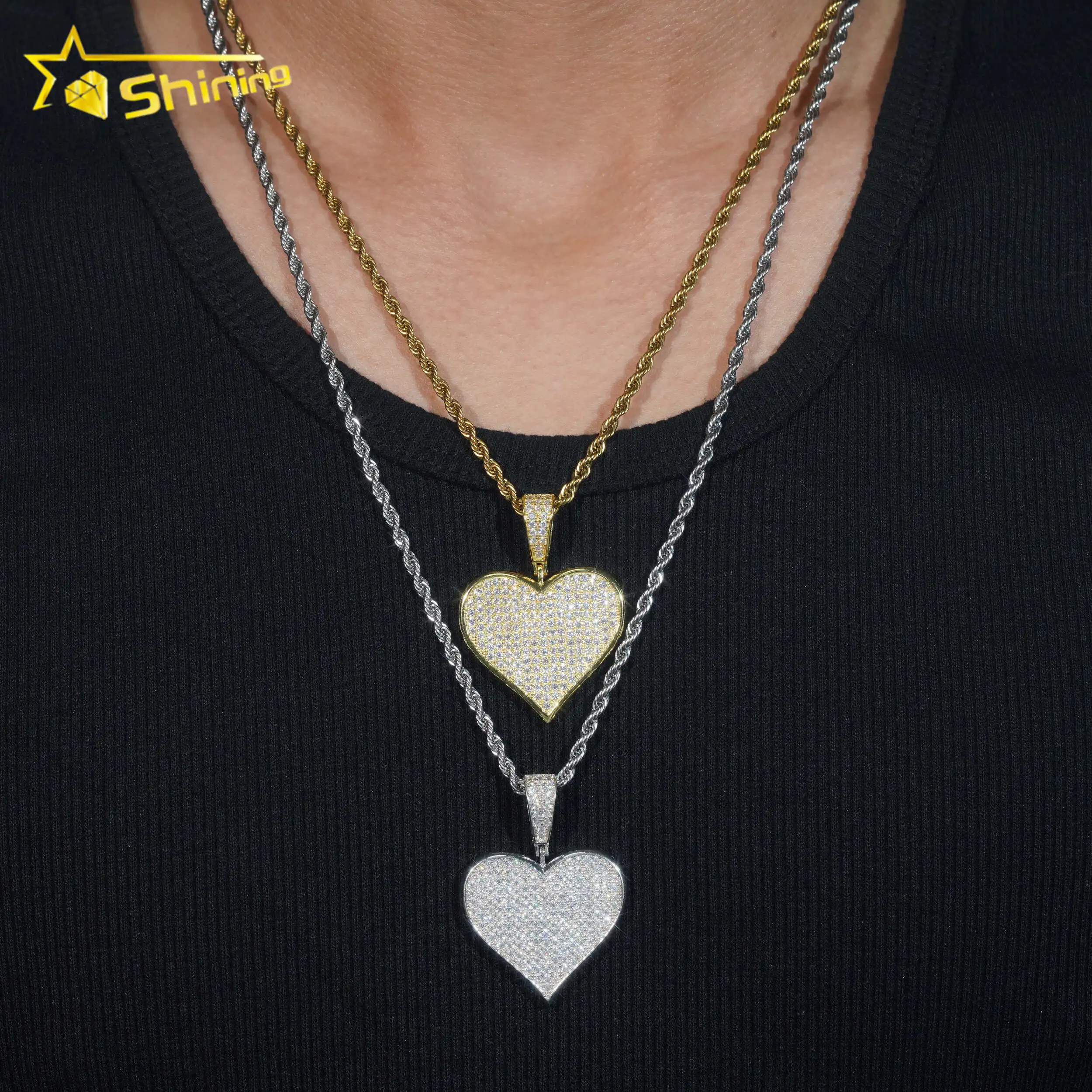 Gioielli raffinati in argento Sterling 925 D VVS Moissanite ciondolo stile cuore uomo donna ciondolo e ciondoli Hip Hop
