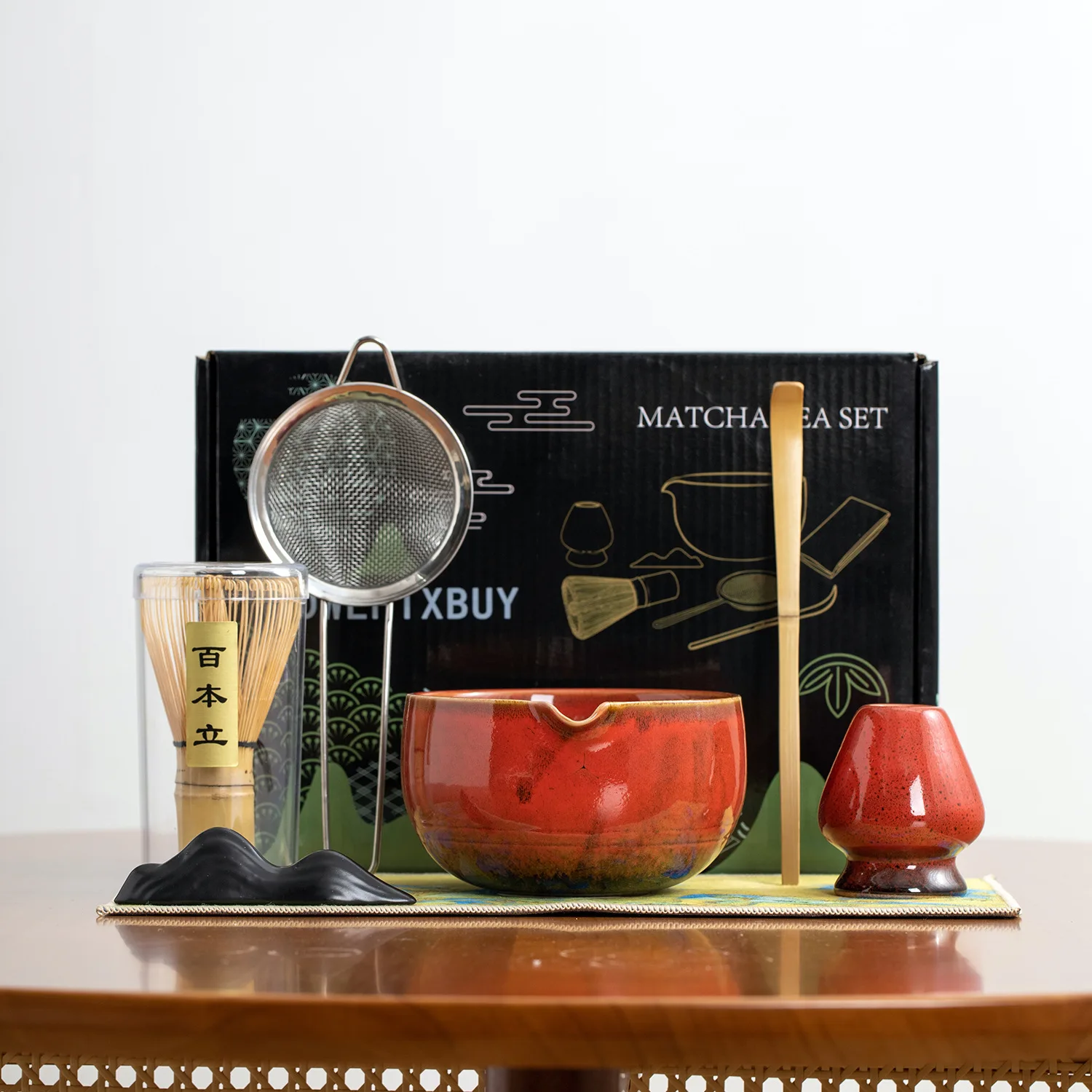 Set da tè in ceramica di vendita calda Set Matcha ciotola Matcha con ingresso in acqua supporto per agitatore Matcha Set Matcha fatto a mano