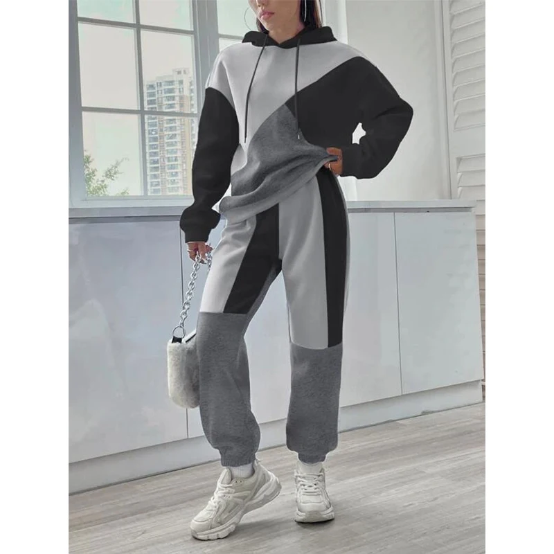 F230082 felpe con Logo personalizzato 2 pezzi felpe con cappuccio e pantaloni Set tuta invernale in pile felpe con cappuccio Set da donna due pezzi Set abbigliamento donna