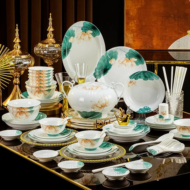Set di stoviglie in porcellana sottosmalta Set di 16 pezzi 6-8 utenti confezione regalo Logo personalizzato Jingdezhen alta porcellana bianca Freezer stoviglie sicure