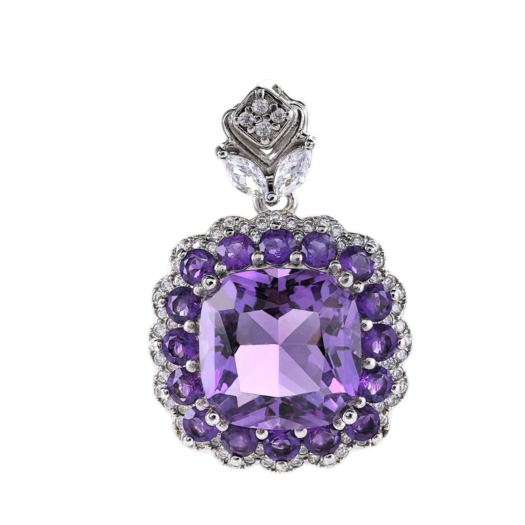 Ciondolo elegante in argento Sterling 925 naturale con rodio placcato in ametista per le donne ciondoli con ciondoli di ciondoli di anniversario