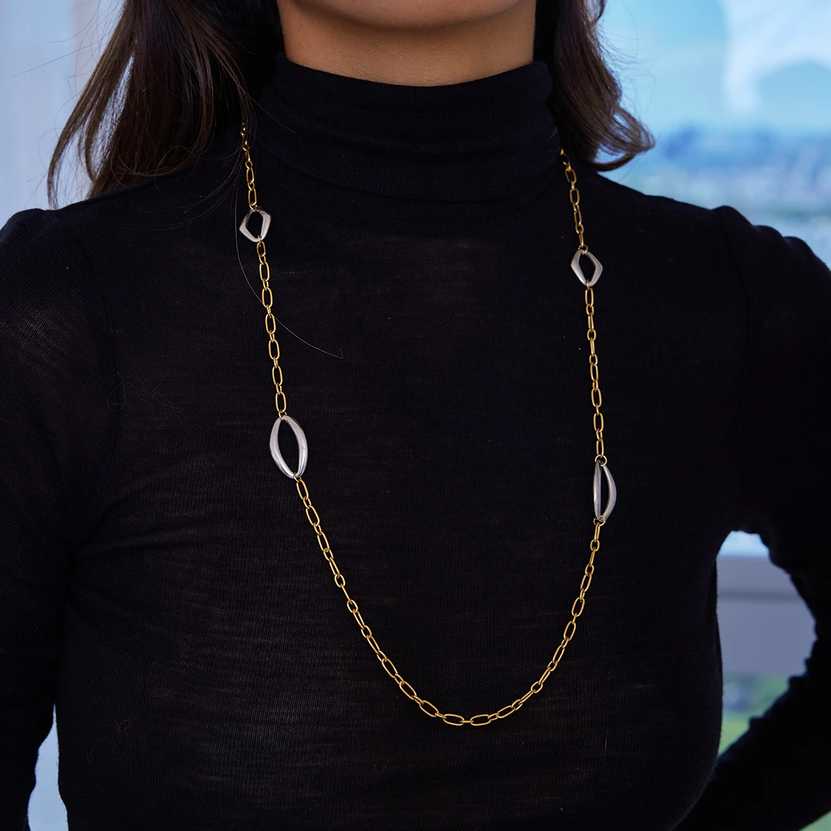 Collana Minimalista Bicolore J&D Catena per Maglione in Acciaio Inossidabile Placcato Oro 18K Collana a Catena Semplice Bicolore