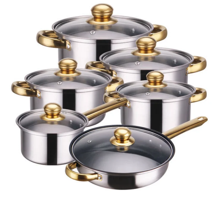 Set di pentole in acciaio inossidabile a doppio strato da 12 pezzi più venduto Set di pentole da cucina pentole per zuppa e latte con coperchi