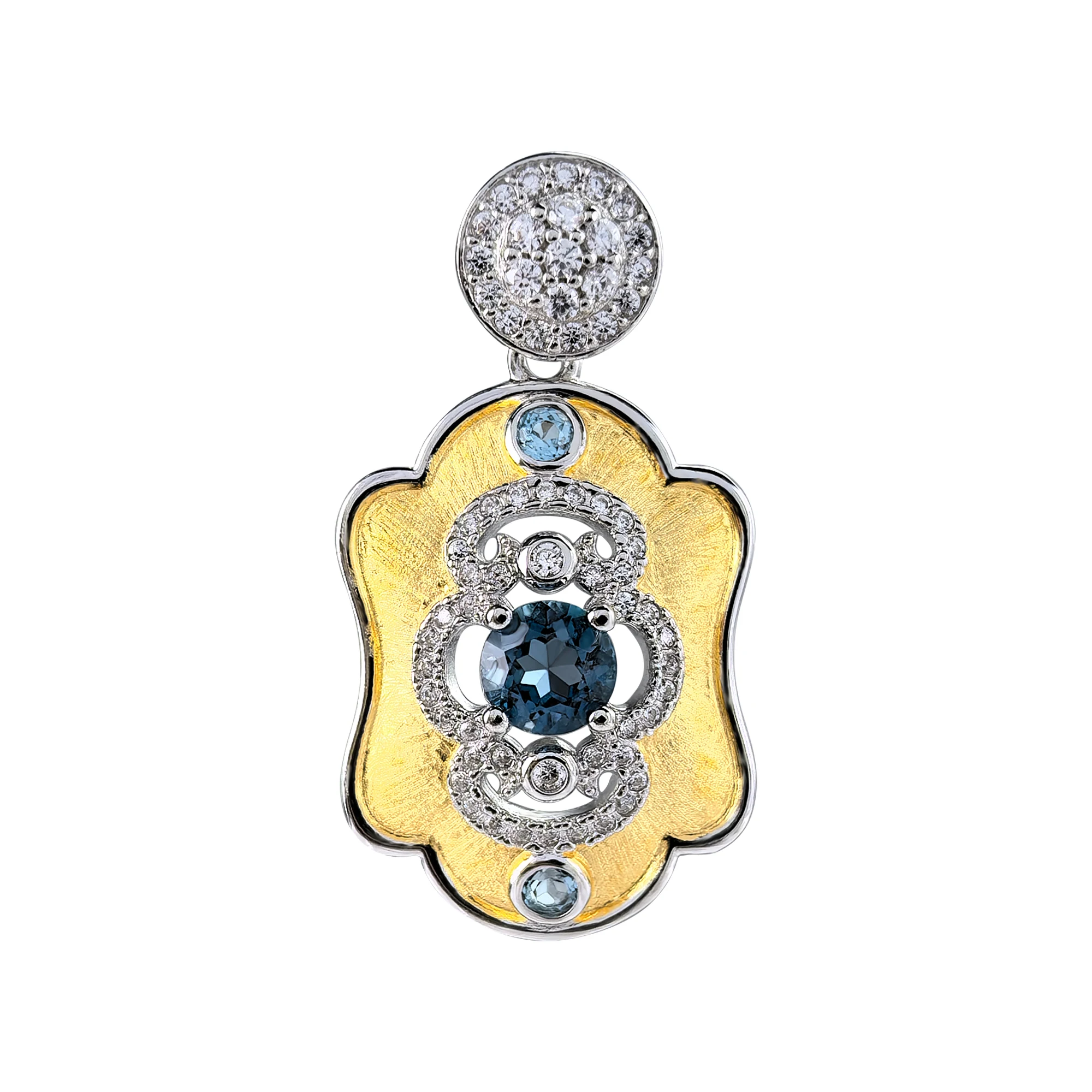 Elegante Ciondolo in Argento Sterling 925 Placcato Rodio e Oro con Topazio Blu di Londra Naturale per Donne Ciondoli Raffinati