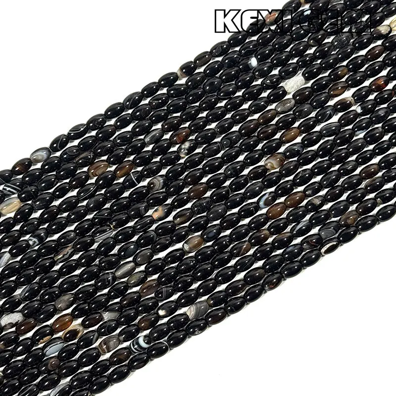 Perline di Agata Nera Striata Naturale a Forma di Riso 4x6mm Perle Ovali Sciolte di Gemme Perline di Agata Nera Striata a Forma di Riso