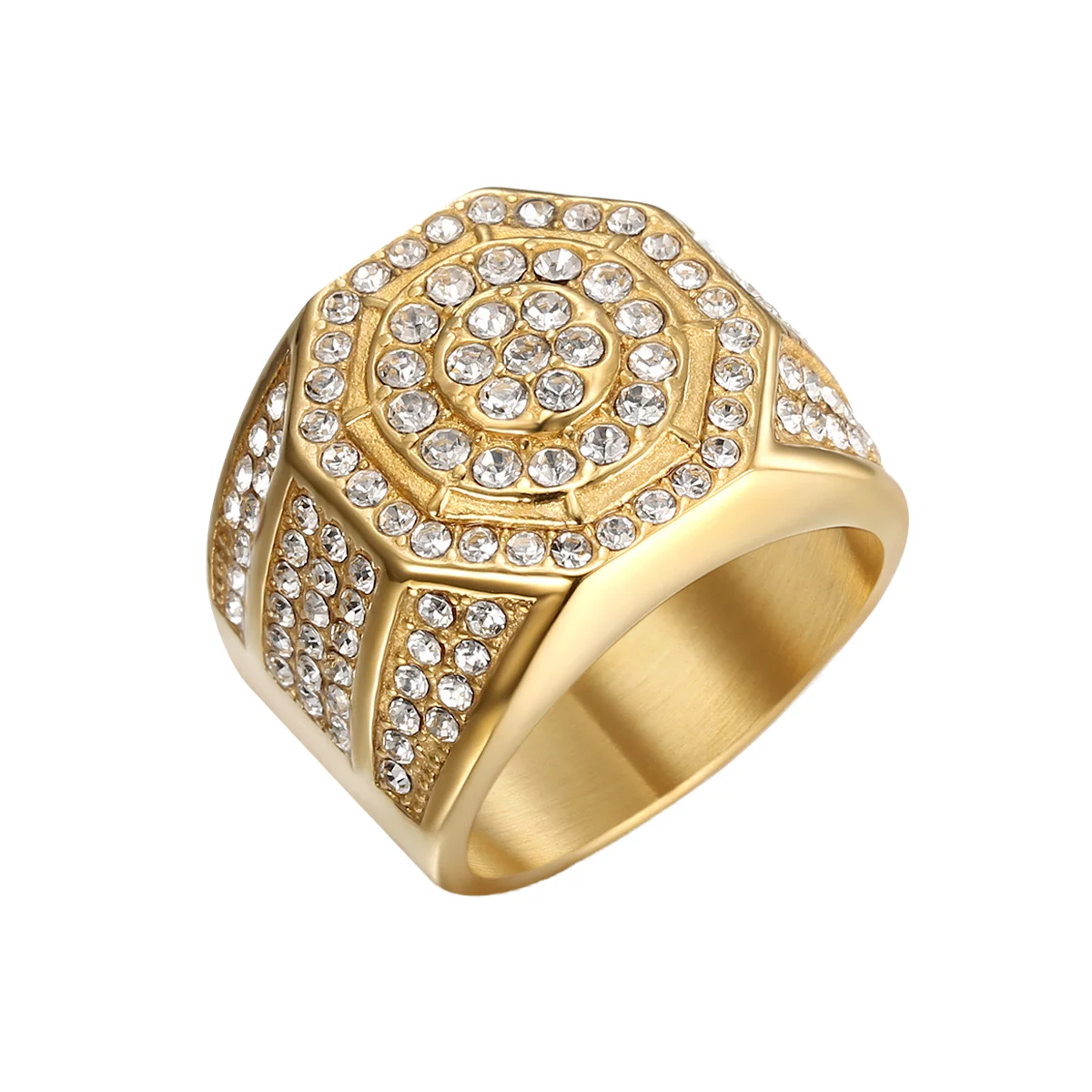 Commercio all'ingrosso 18K oro placcato in acciaio inox anelli per le donne alla moda Hip Hop gioielli con diamanti zircone per gli uomini occasioni regalo