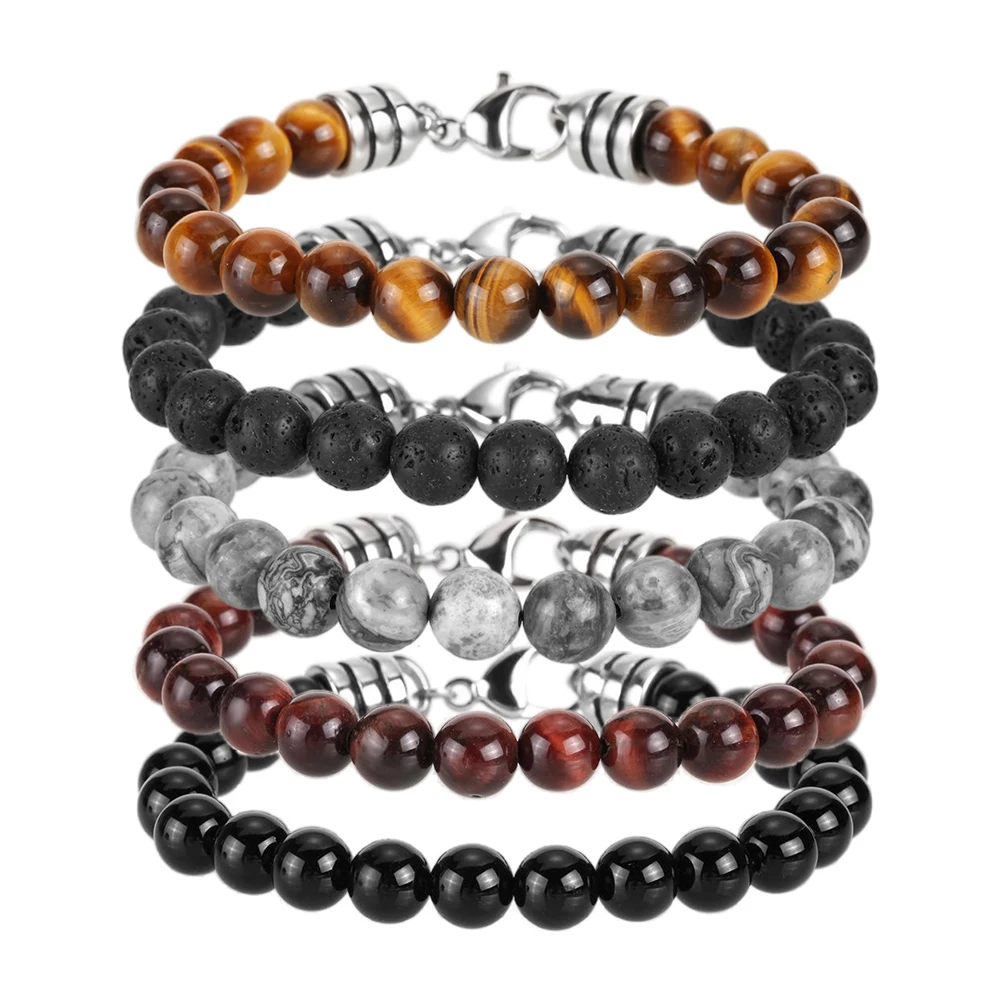 All'ingrosso gioielli di moda in acciaio inox chiusura di aragosta elastico in pietra naturale elasticizzato perline bracciali per le donne degli uomini