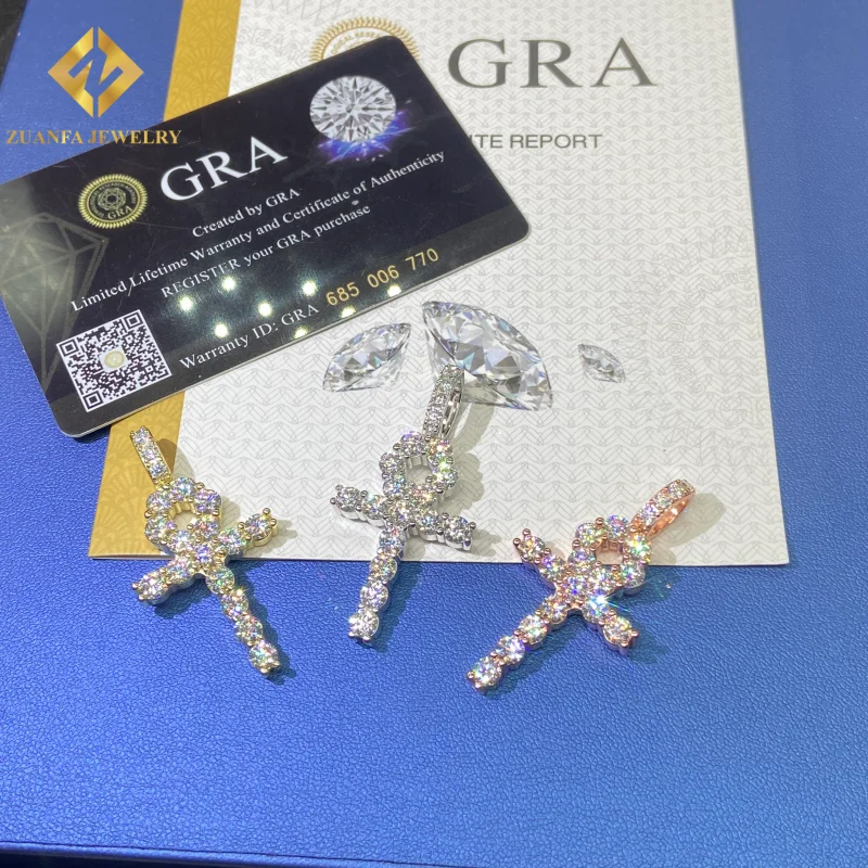 Nuovi prodotti di ghiaccio fuori Moissanite VVS croce ciondolo a forma di fiore 925 in argento Sterling ciondolo Pass diamante Tester stile Hip Hop GRA