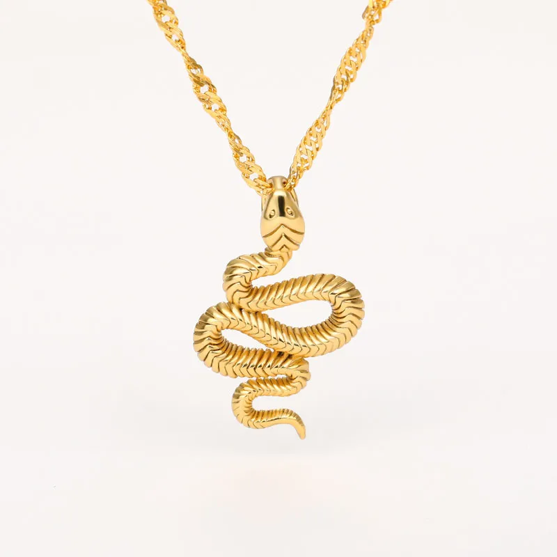 Gioielli moda donna oro placcato 18K in acciaio inox Singapore a catena intrecciata con ciondolo serpente ciondolo argento Charm collana