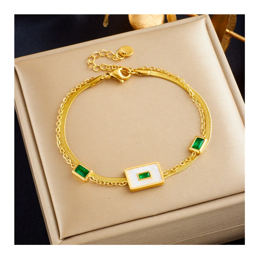 Gioielli di moda all'ingrosso 18K placcato in oro doppio strato catena in acciaio inox zircone quadrato in acciaio inox Choker collana