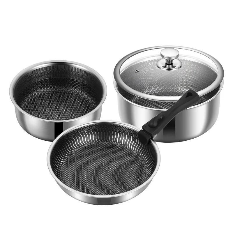 Set di pentole ibride w/coperchi 5 pezzi Set di pentole in acciaio inossidabile utensili da cucina 3 strati in acciaio inossidabile a nido d'ape maniglia staccabile