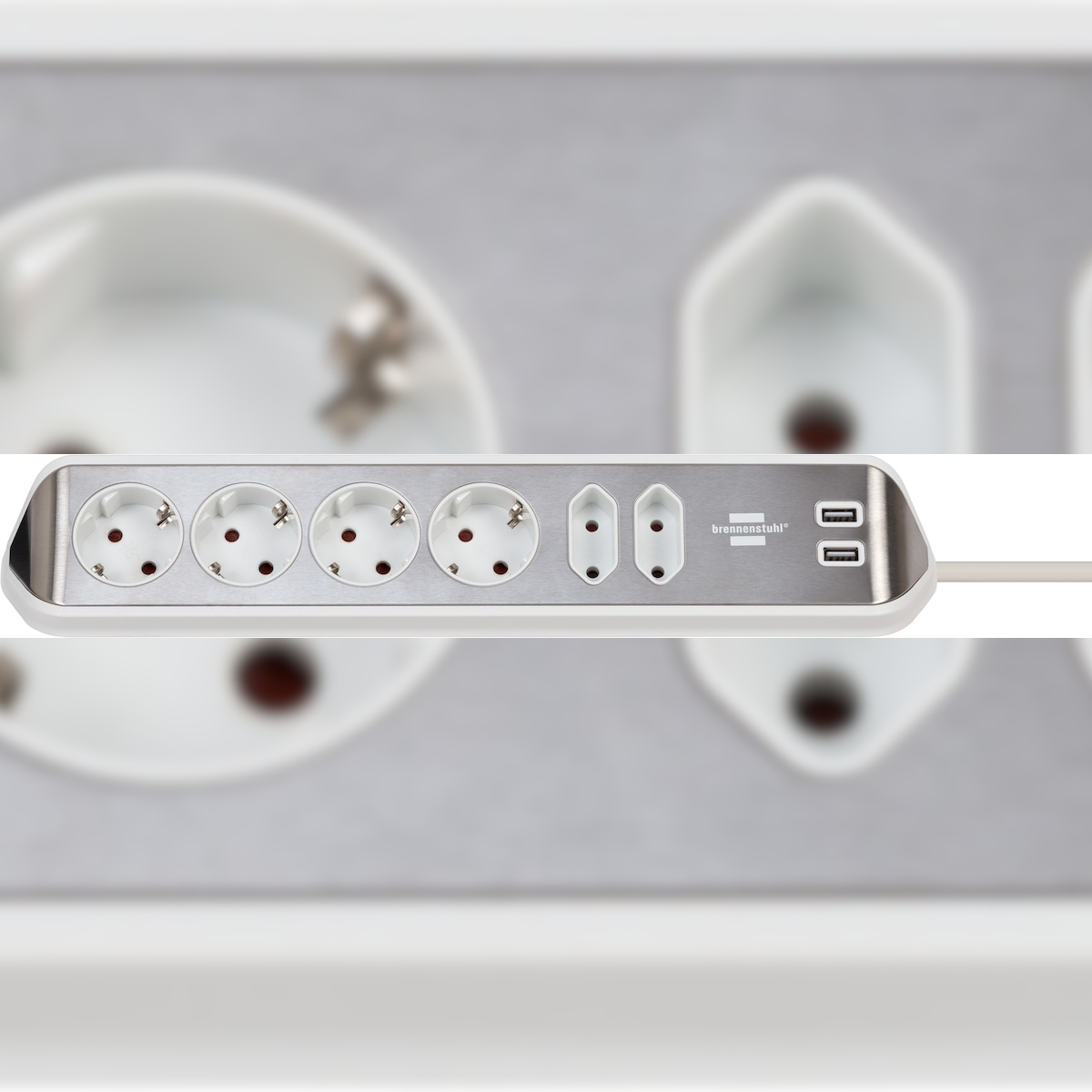 Brennenstuhl 1153590620 Verlängerungskabel 2 m 6 AC-Ausgänge Drinnen Silber, Weiß Image