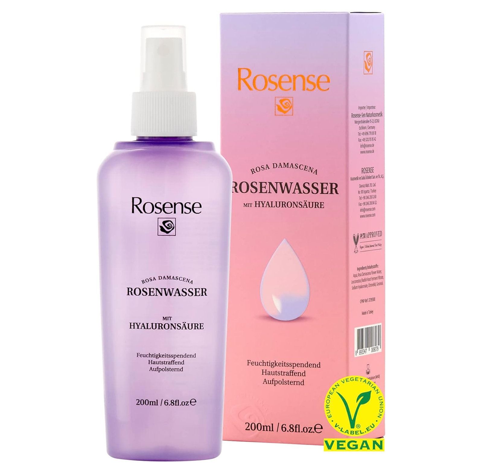 Spray acqua di rose con acido ialuronico Rosense 200 ml