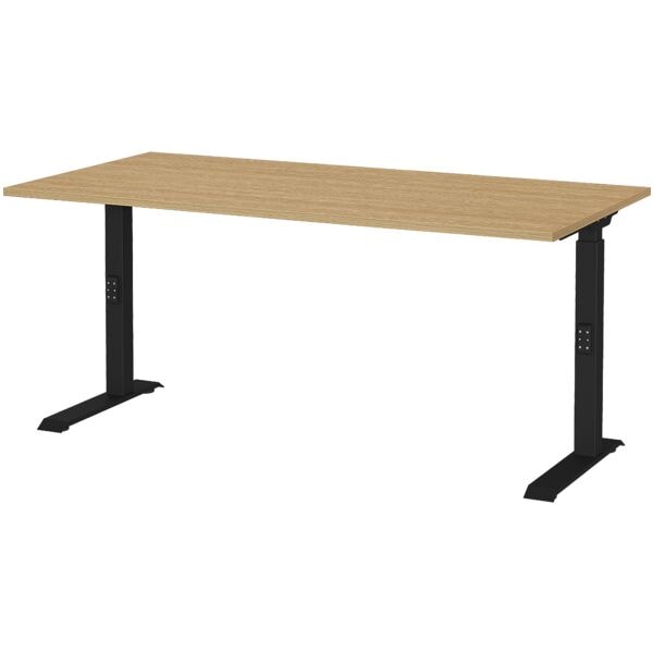 Germania-Werke Schreibtisch höhenverstellbar (manuell) »Office Serie« 160 cm Lindberg-Eiche-Nb./Schwar, 160x91x80 cm