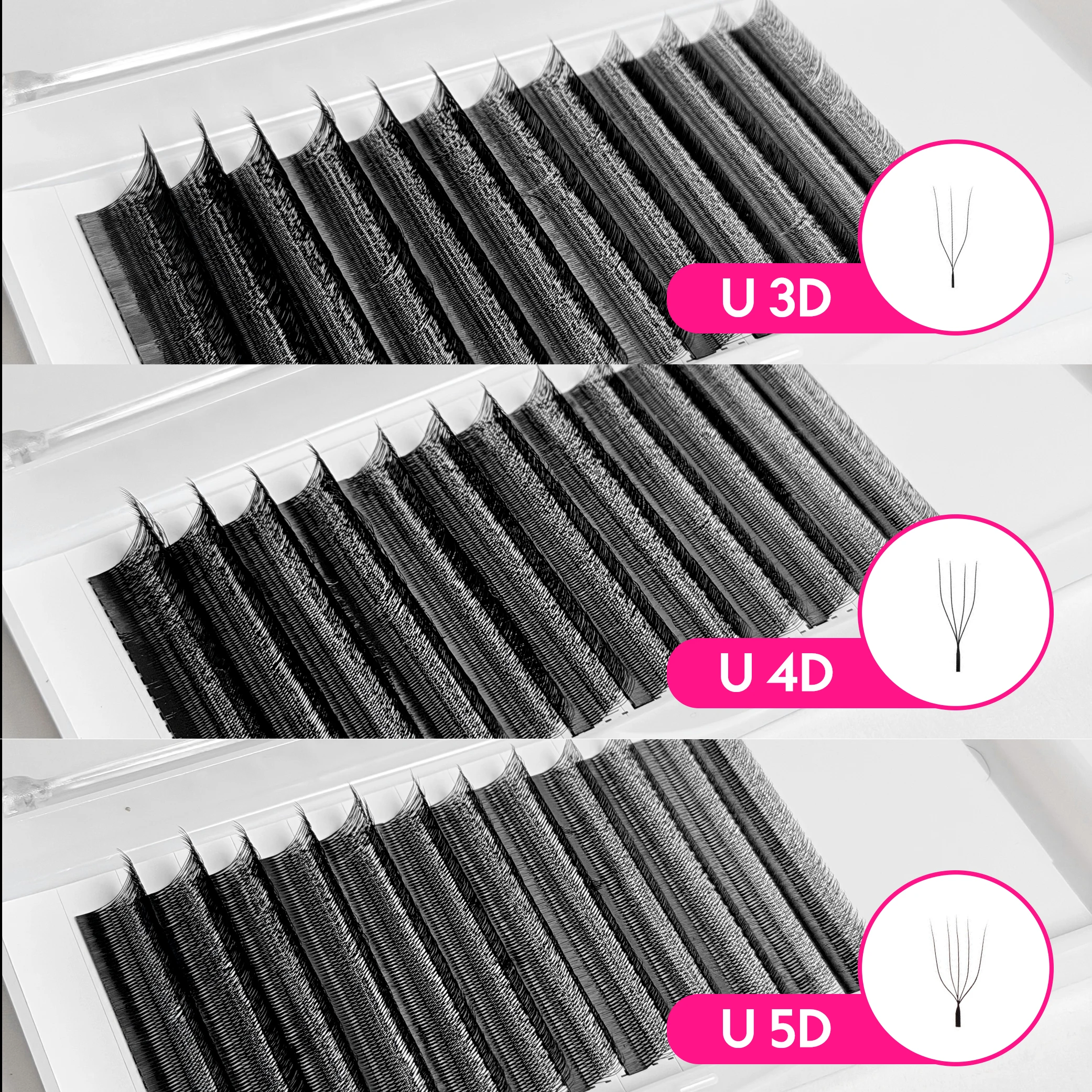 Extension ciglia a U 3D 4D 5D CC Curl in fibra PBT 7mm ciglia finte effetto visone morbide e voluminose Y W Sparkle Matte Natural Lashes