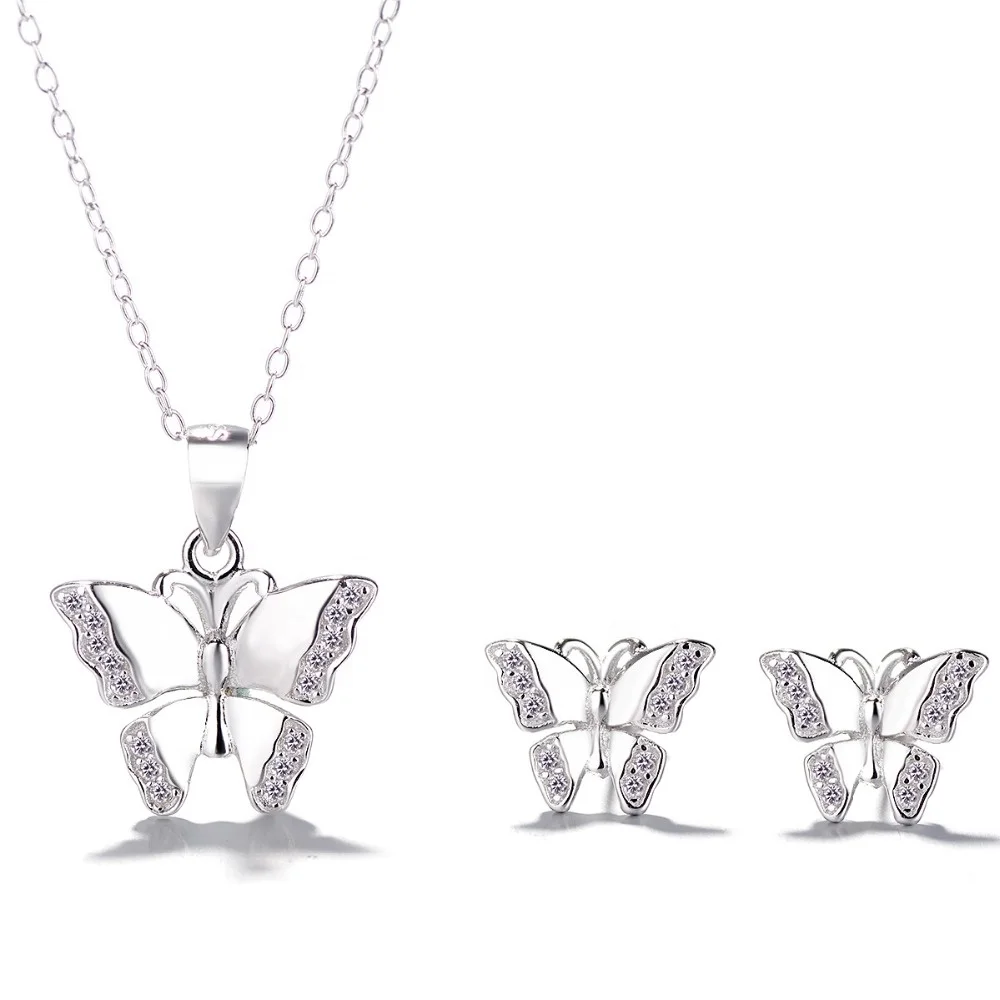 Gioielli raffinati 925 collana e orecchini in argento puro Set di gioielli farfalla da donna