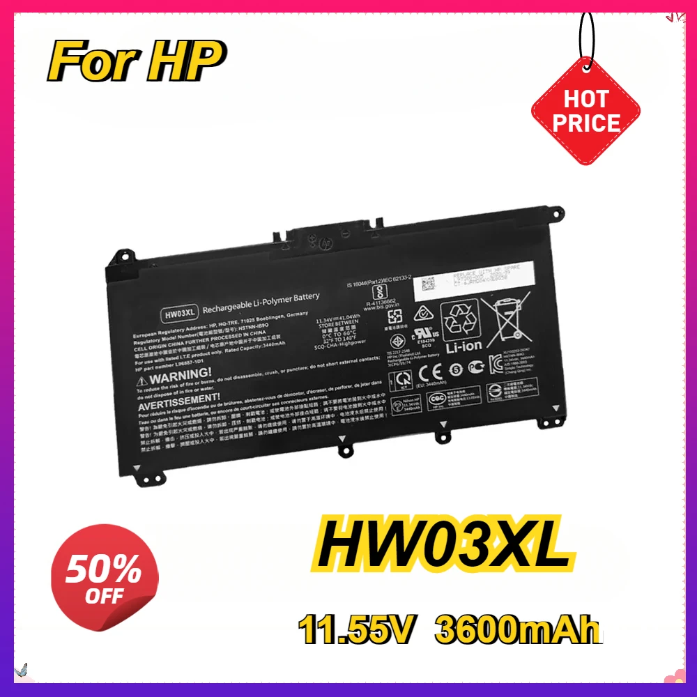 Neuer Laptop-Akku HW03XL für HP 15-EG0067ST HSTNN-IB90 LB8U L97300-005 11,55 V 3600 mAh 3 Zellen HP Laptop-Akku