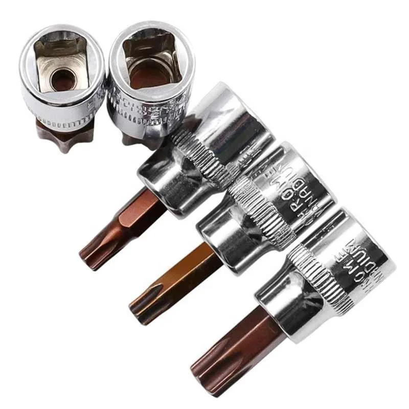 Kit di Chiavi a Bussola Esagonali T10-T60 3/8 1/4 Set di Chiavi Torx in Acciaio al Cromo Vanadio Chiavi Esagonali Bussole per Trapano