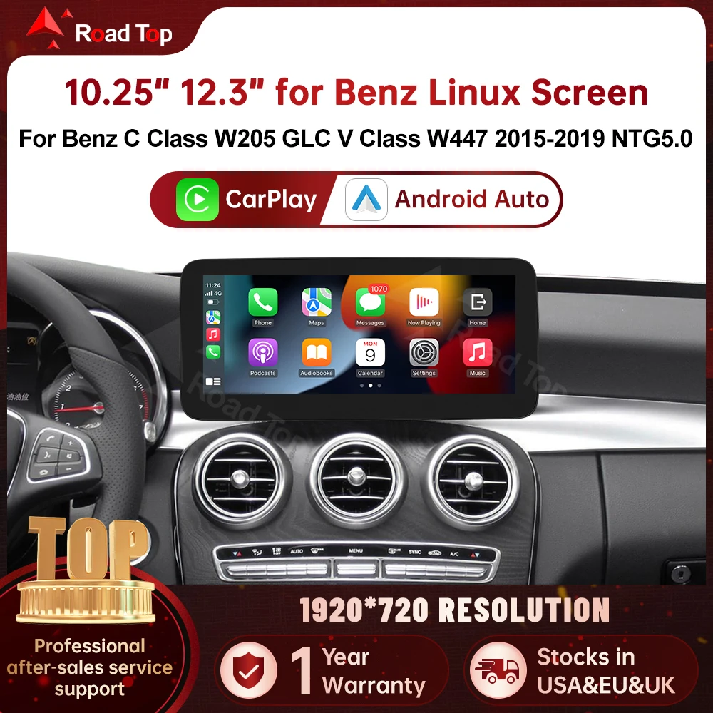 Kabelloses CarPlay Android Auto Multimedia-Radio-Display für Mercedes-Benz C-Klasse W205 GLC V-Klasse W447 2015-2019 NTG5.0 Image