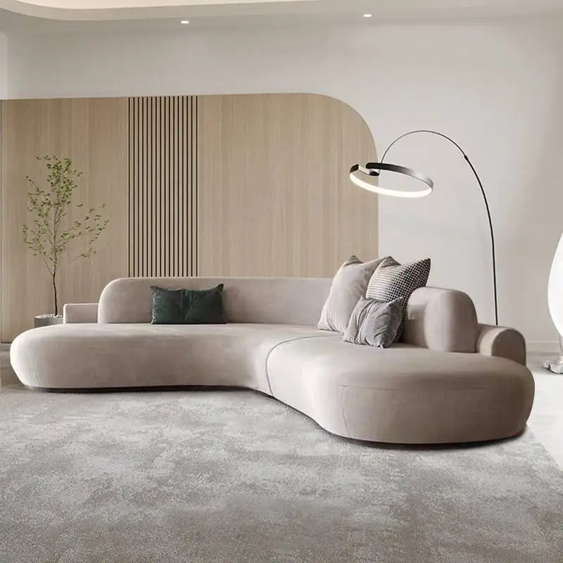 Italienisches Modernes Modulares Stoff-Lammfell-Sofa Minimalistisches Eck-Kurvensofa Wohnzimmer-Couch