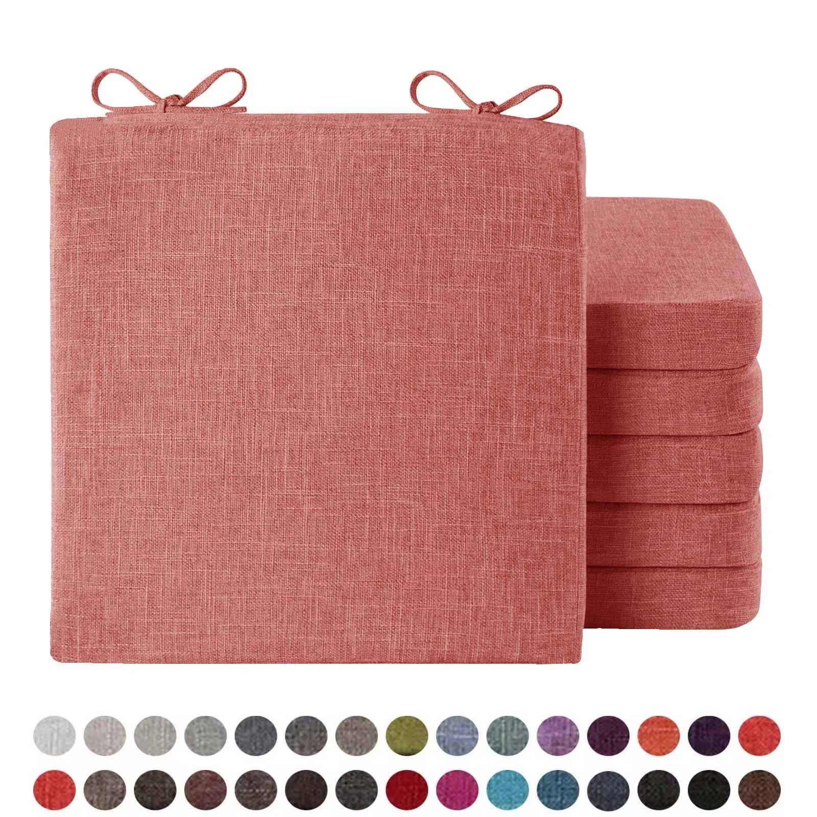 40 x 40/45 x 45/50 x 50 quadratisches Stuhl-Sitzkissen mit Riemen, Sitzkissen mit Reißverschluss, Leinen, Esszimmerstuhl-Pad für Küche und Zuhause