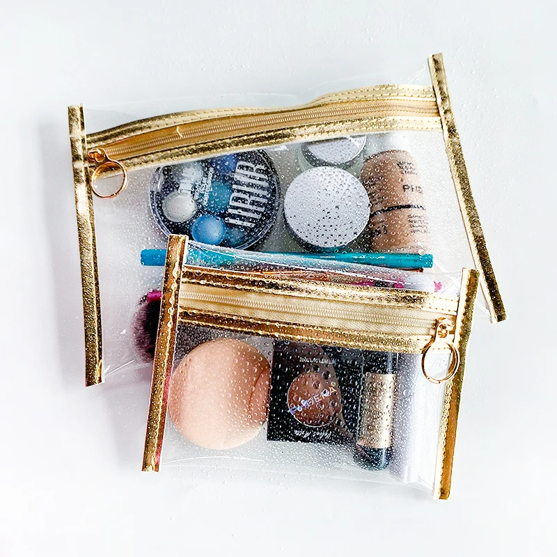 Custodia per trucco in TPU trasparente eco-friendly con Logo personalizzato con chiusura a cerniera pieghevole resistente all'acqua borsa per cosmetici (grande