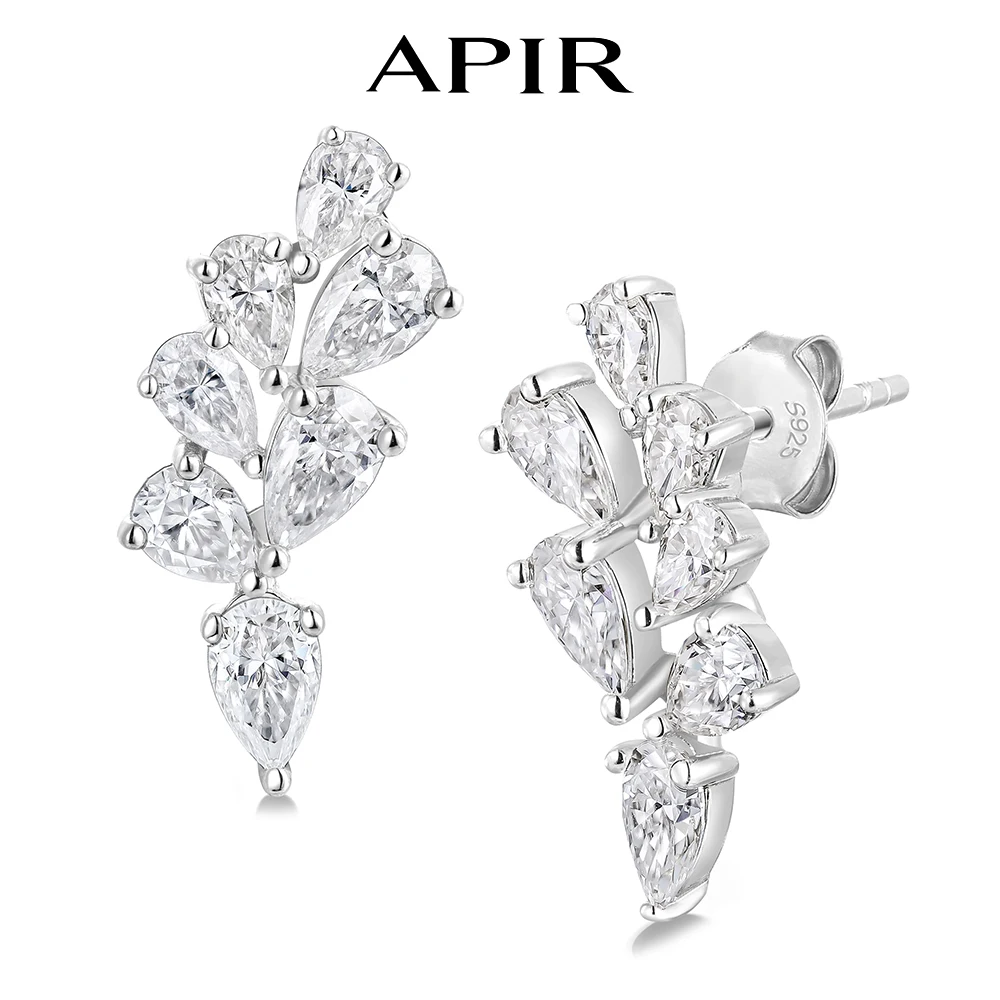 APIR Moissanit-Diamant-Ohrstecker für Damen, Sterlingsilber, hypoallergen, elegante Blatt-Kletterstecker, Hochzeits-Brautschmuck Image