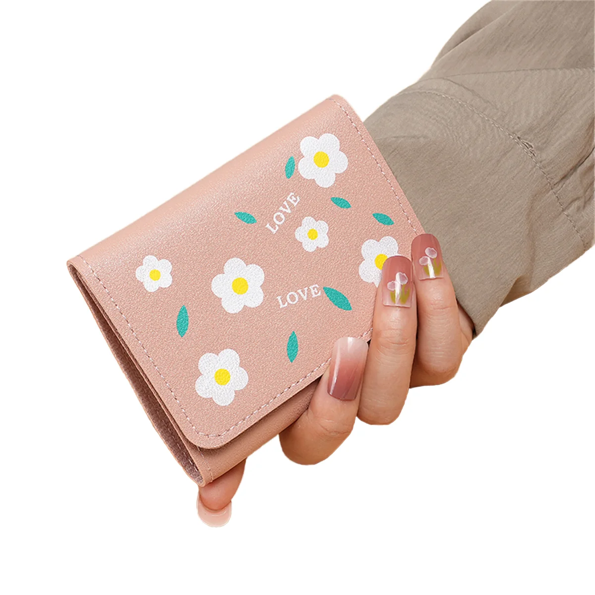 Portafoglio da Donna alla Moda con Stampa Floreale Mini Portafoglio in Pelle PU a Tre Ante con Motivo Floreale Porta Carte per Donne