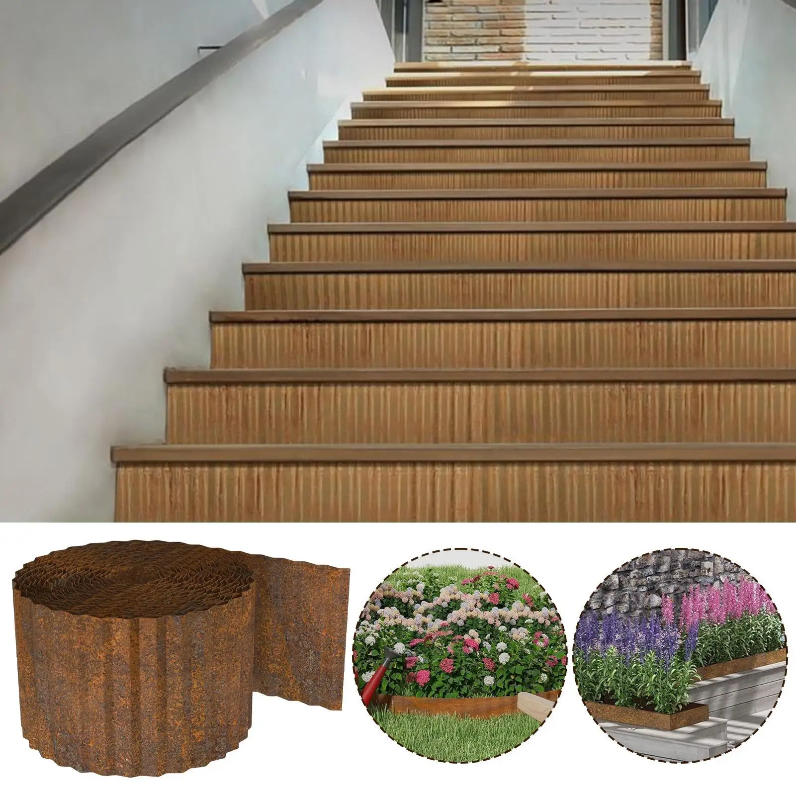 Gartenkantenbordüre, Hofkanten, 32,8 Fuß, gewellte, flexible Zäune für Wand, Auffahrt, Kies, Blumenbeet, Pool, Weg Image