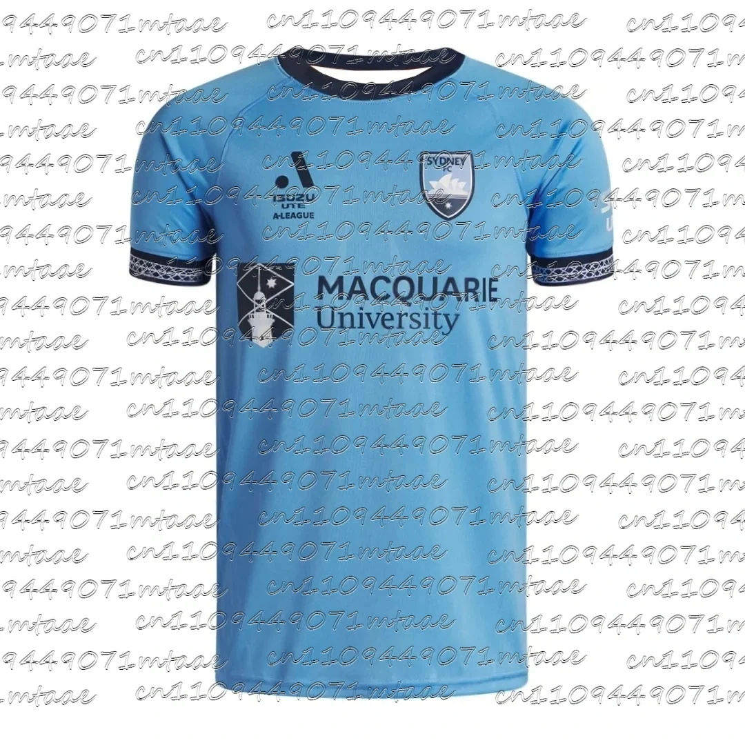 Maillot domicile bleu clair du Sydney FC, sponsorisé par l'Université Macquarie, maillot de football de la Ligue A pour hommes