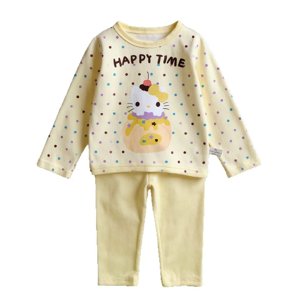 Ensemble pyjama Sanrio Hello Kitty en flanelle douillette pour femme, vêtements de nuit à domicile, imprimé dessin animé mignon, tendance mode Dopamine automne-hiver 2025