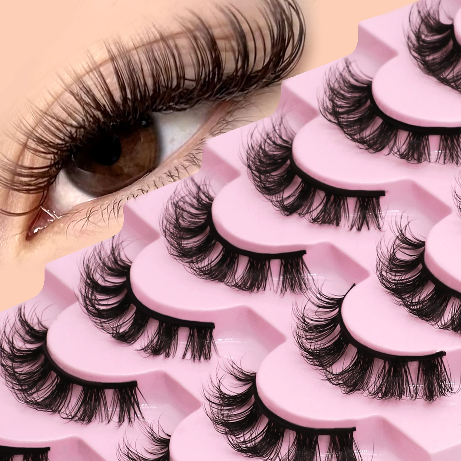 Veltrinay Falsche Wimpern, 3D-Volumen, künstliche Nerz-Wimpern, dünne Wimpern, natürliche Nerz-Wimpern, flauschige Wimpernstreifen, künstliche Wimpern Image