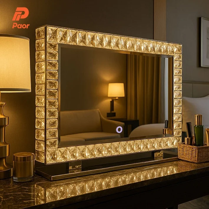 Luxuriöser LED-Badezimmerspiegel mit Diamant-Kristallen für Make-up und Salon, Wandspiegel mit LED-Beleuchtung