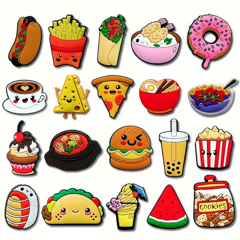 20 stücke Cartoon Food Donuts Schuhe Charms PVC Schuh zubehör DIY Schuhs chnalle Clogs Sandale Dekoration für Kinder Weihnachten Geschenke