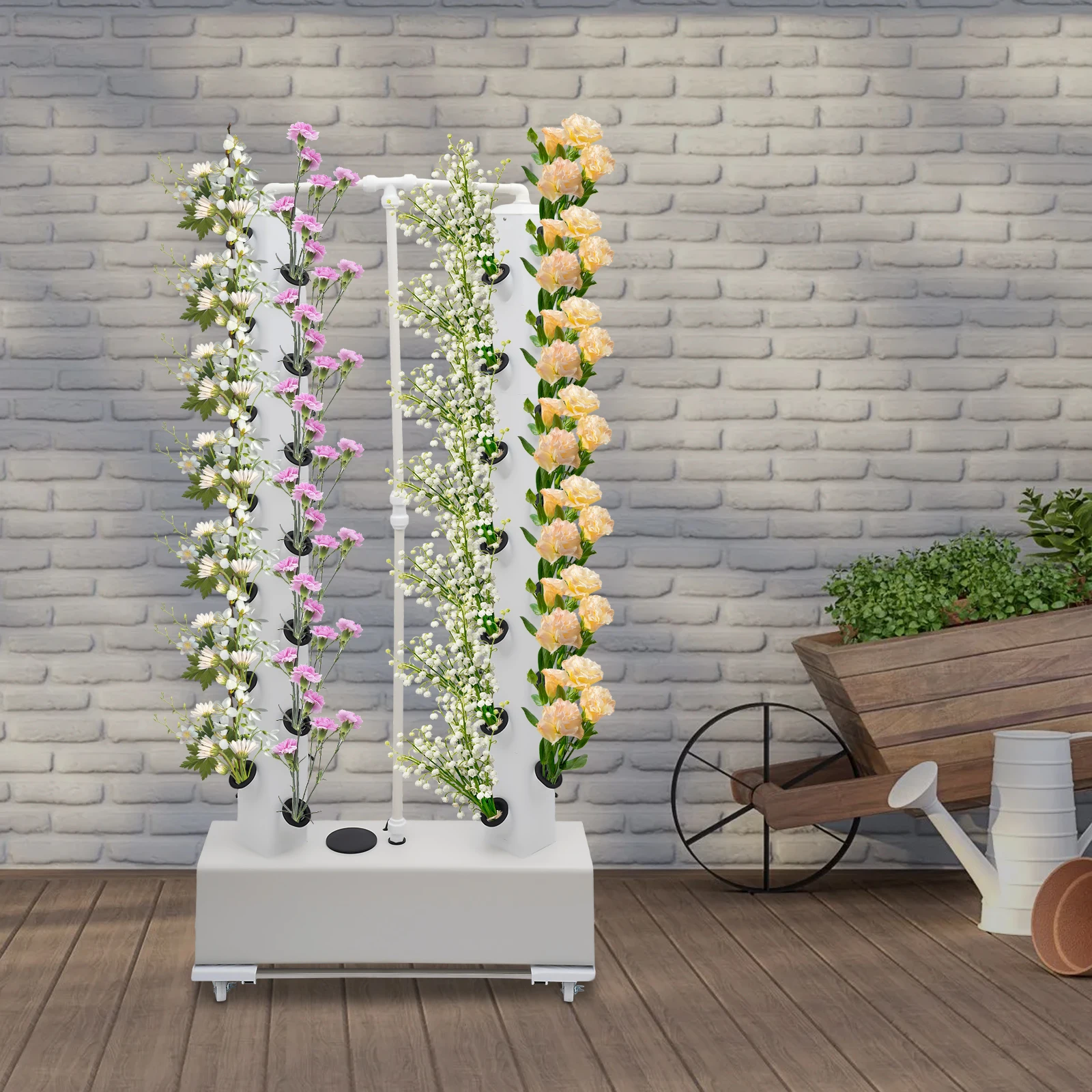 Hydroponisches Anzuchtset Vertikaler Pflanzkasten, 56 Pflanzlöcher 7,93 Gallonen Wassertank, Mobiles Bodenstehendes System mit Rädern, Weiß Image