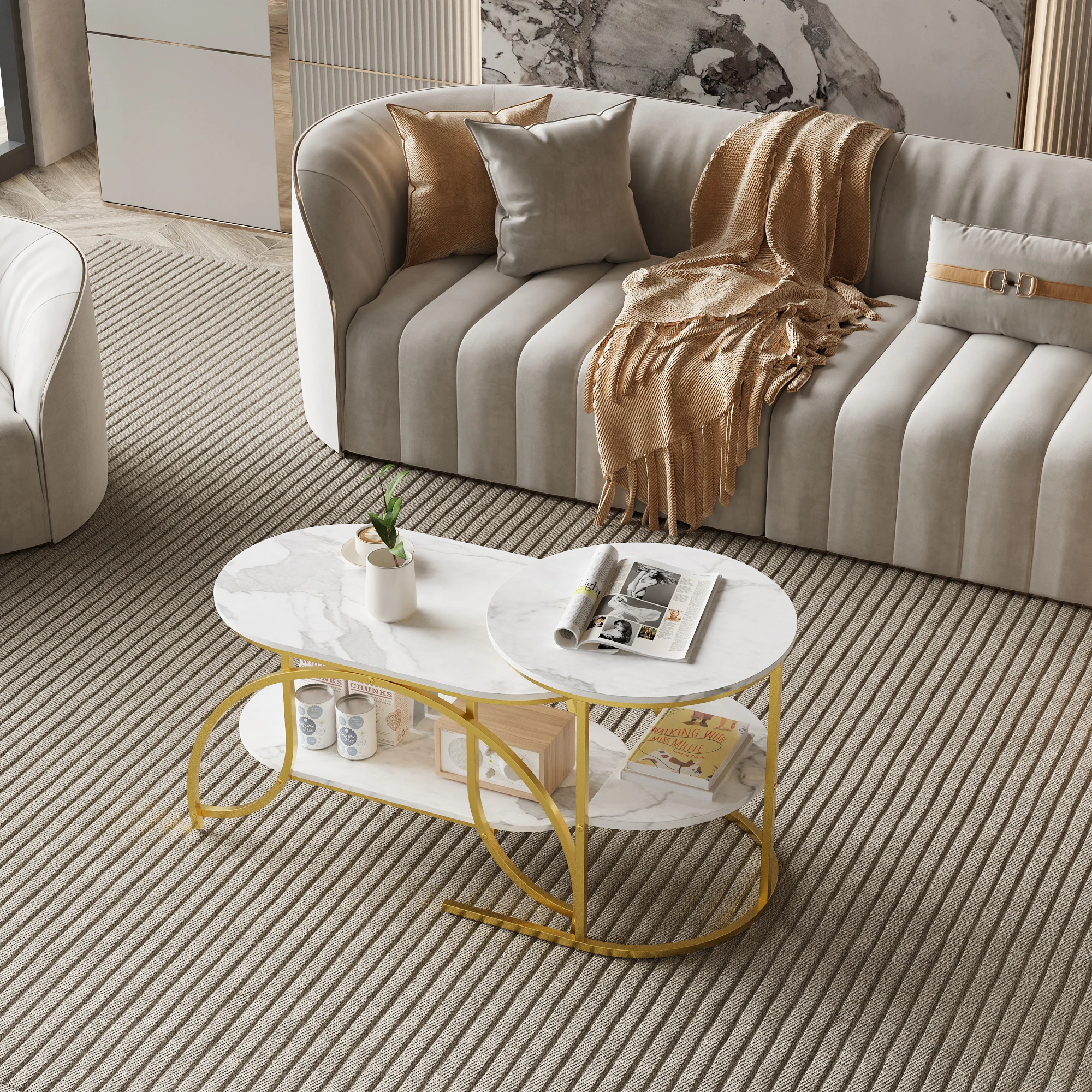 Anajqaqia 80 x 46 x 45 cm kleiner multifunktionaler Aufbewahrungs-Couchtisch, Wohnzimmer-Couchtisch und moderner, schlichter Marmor-Couchtisch.