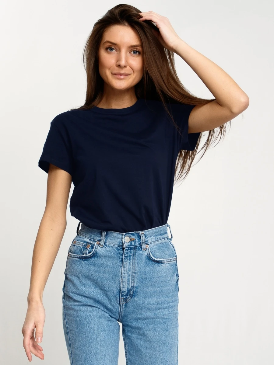 T-Shirt estiva in cotone blu Navy Boutique abbigliamento Casual da donna top T-Shirt moda Street-Wear o-collo elegante camicia femminile Tee