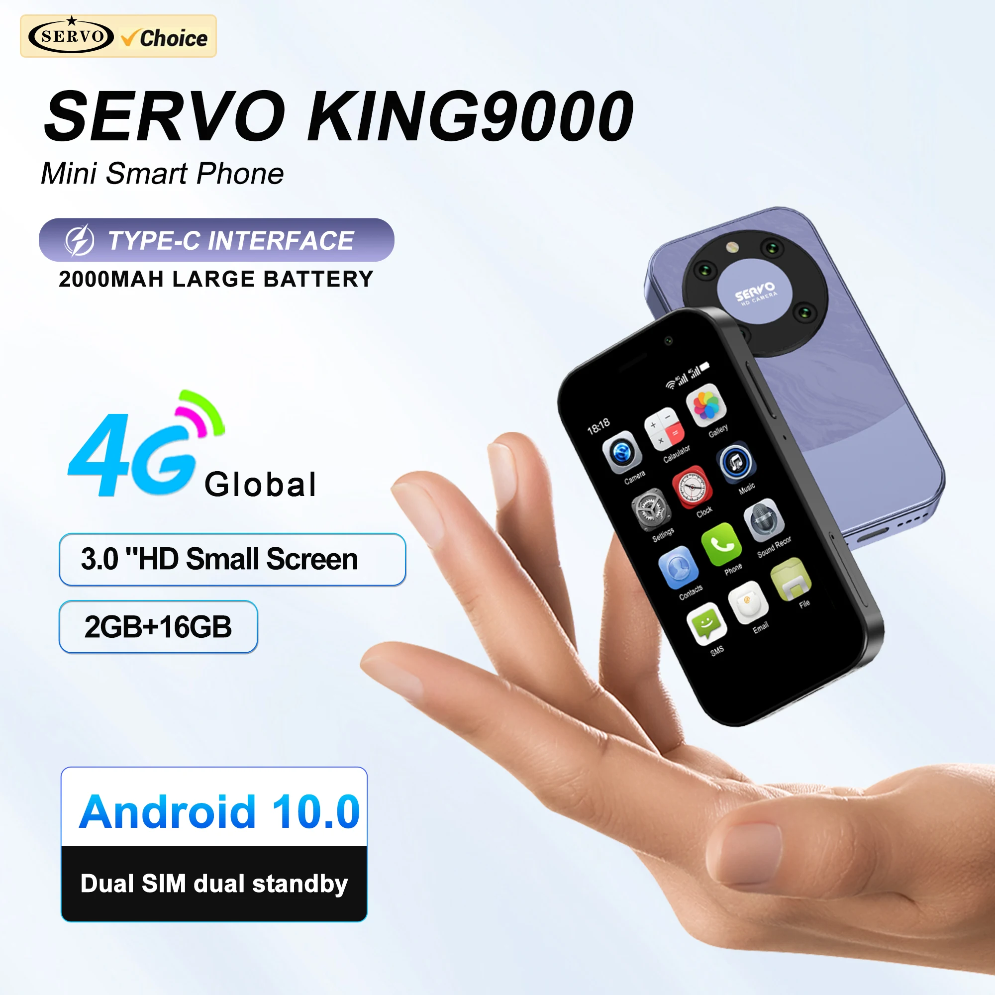 SERVO KING9000 Mini Pocket Android Smartphone Dual SIM 4G LTE RAM 2GB ROM 16GB Play Store WiFi 3.0