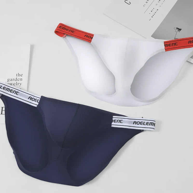 Herren-Unterwäsche Einfarbig Elastisch Eng Anliegend Sexy Niedriger Bund Eisseide Hoher Beinausschnitt Tanga Fitness Sport Bequeme Dreiecks-Shorts Image