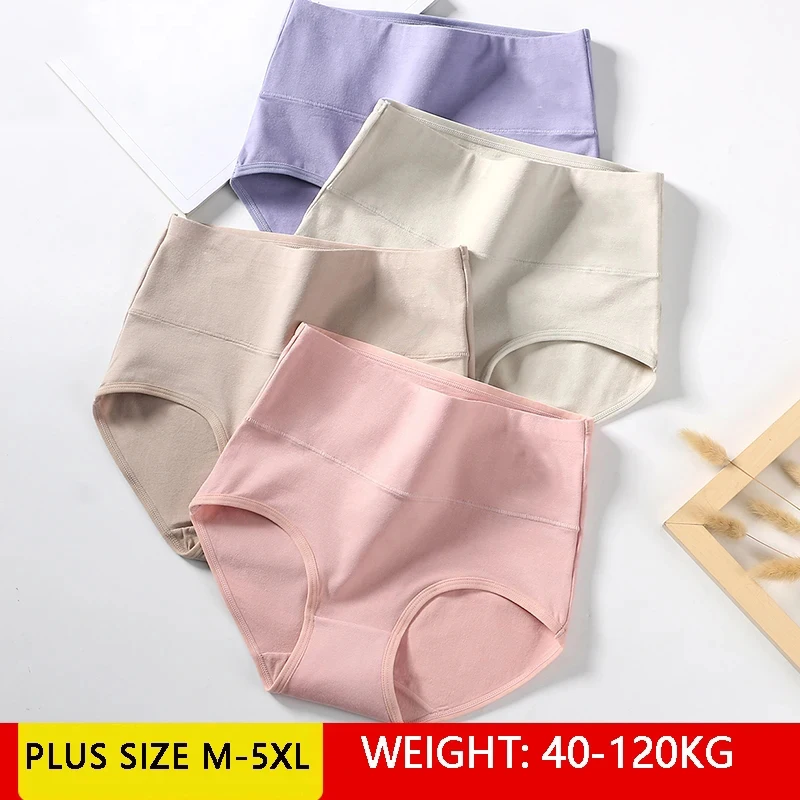 4 pezzi a vita alta Plus Size M-5XL mutandine intimo in cotone traspirante da donna slip da donna Sexy senza cuciture Lingerie dimagrante femminile