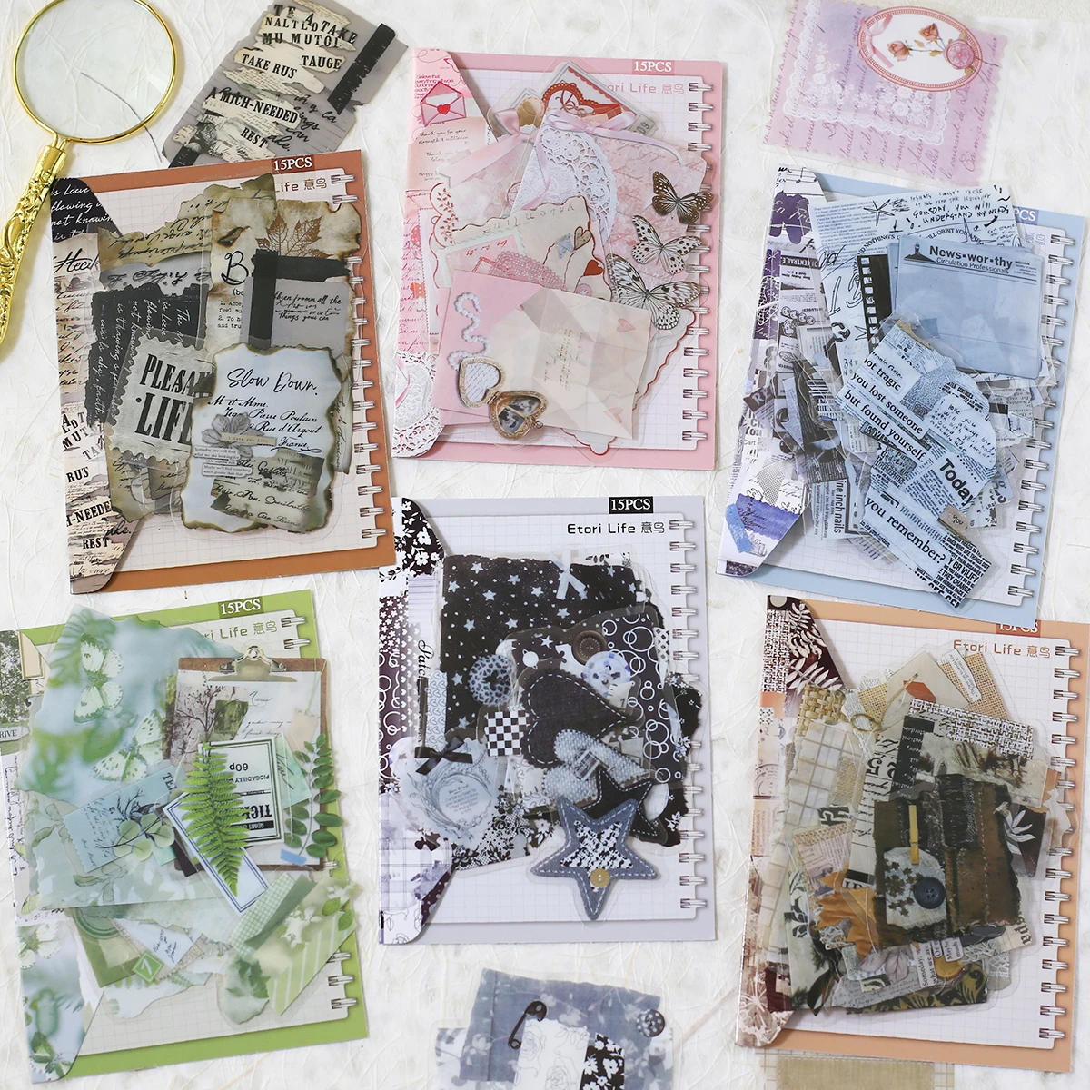 Journamm 15 Stück vorgeschnittene Aufkleber und dekorative PET-Aufkleber – Scrapbooking, Journaling, Kartenherstellung, Collage-Verzierungen Image