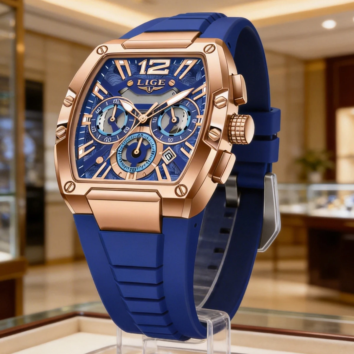 LIGE Original Marke Mode Herrenuhren Sport Militär Chronograph Kalender Silikonarmband Quarz Armbanduhr Relogio Masculino Image