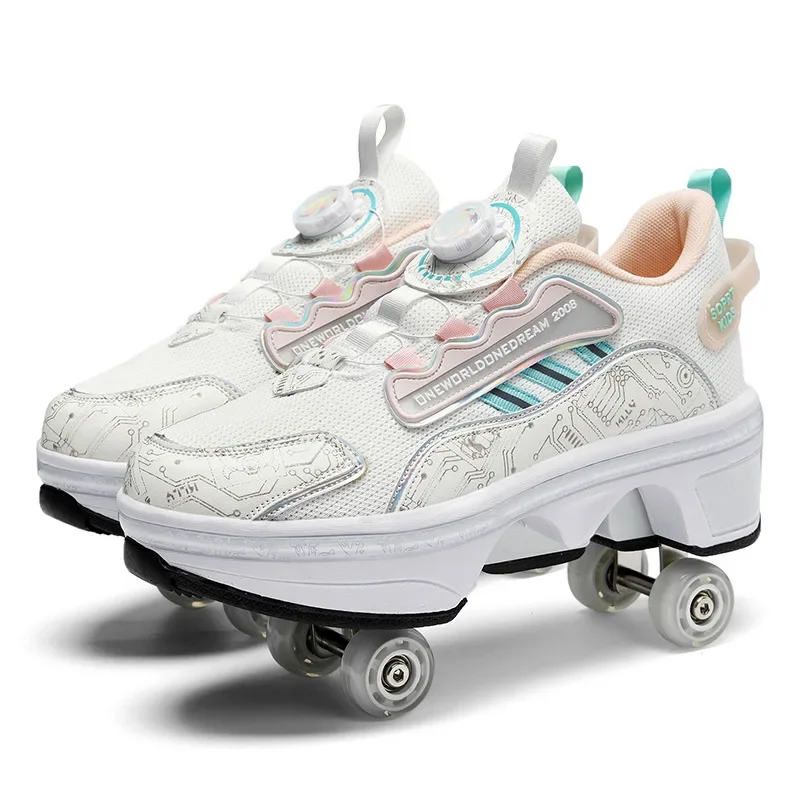 Hochwertige 4-Rad-Rollschuhe mit automatisch einziehbaren Rollen, Dual-Use-Skateschuhe für Jungen, Mädchen, Kinder und Jugendliche Image