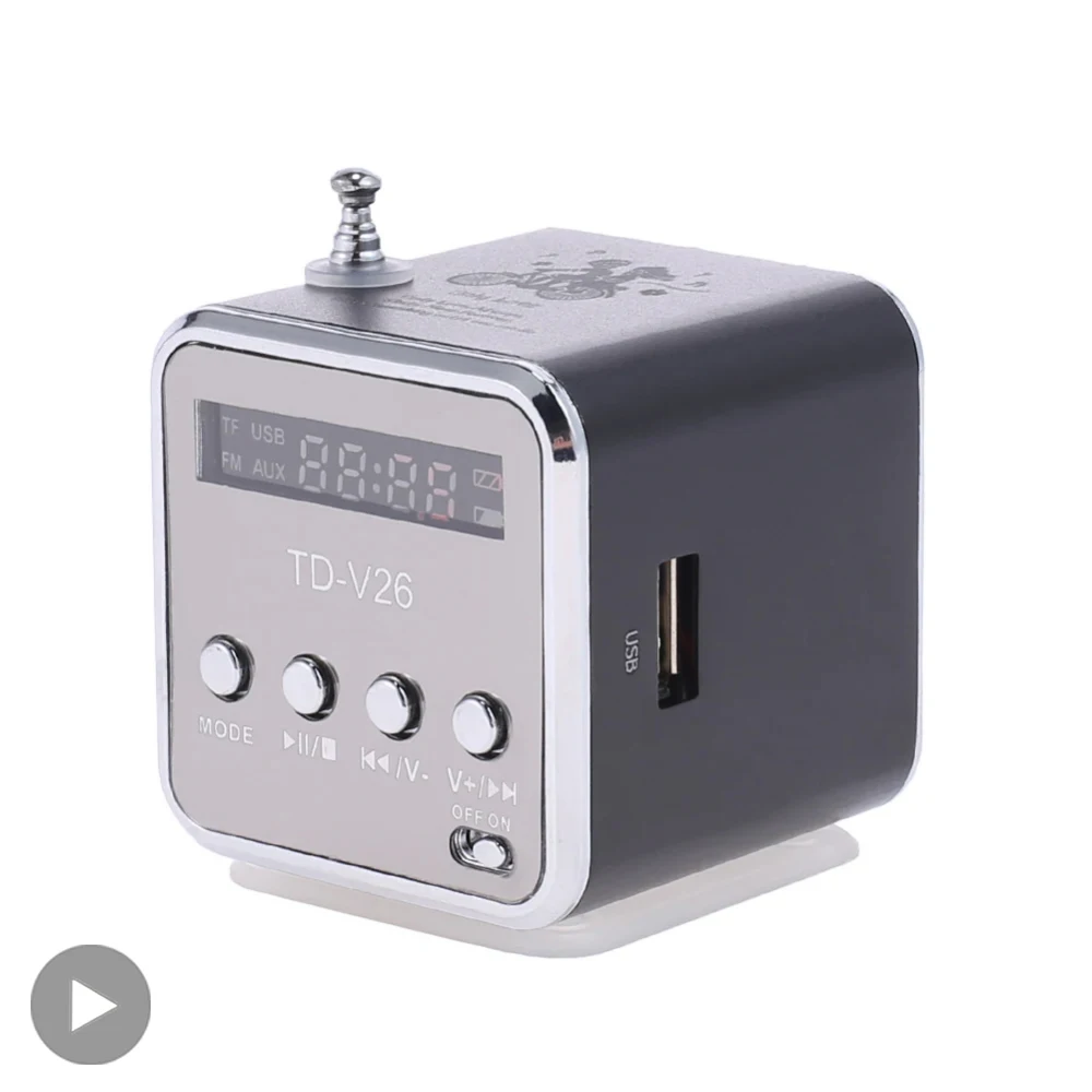 TD-V26 Tragbarer Mini-Bluetooth-Lautsprecher mit Bildschirm, FM-Radio, MP3-Player, unterstützt TF-Karte für Laptop-Telefone