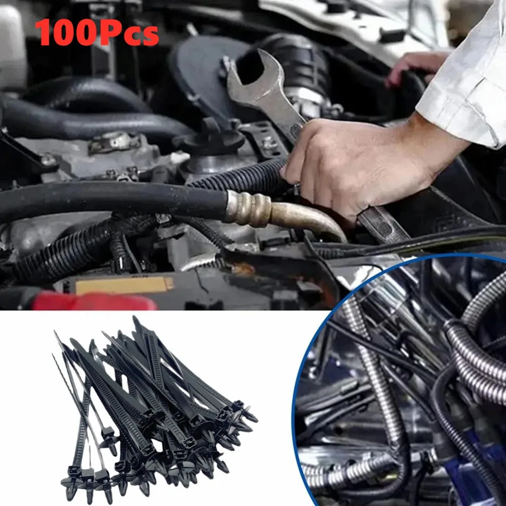 100 stücke Auto Kabelbaum Verschluss Kabel Clips Wiederverwendbare Kabelbinder Management Auto Draht Organisatoren für Auto Wellrohr Styling Image