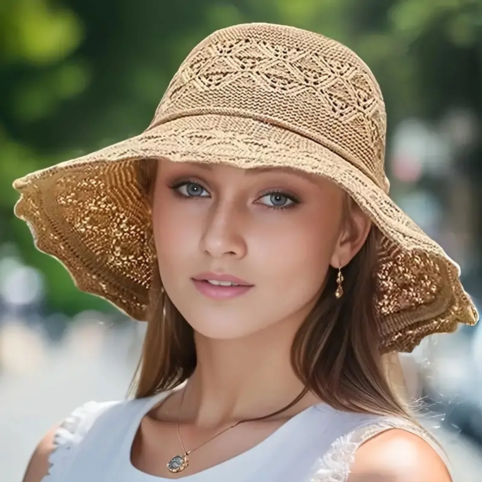Modische Sonnenblenden für Damen, Sommerhüte mit UV-Schutz, faltbare Strandkappen, Outdoor-Reisehüte mit breiter Krempe zum Wandern und Laufen Image